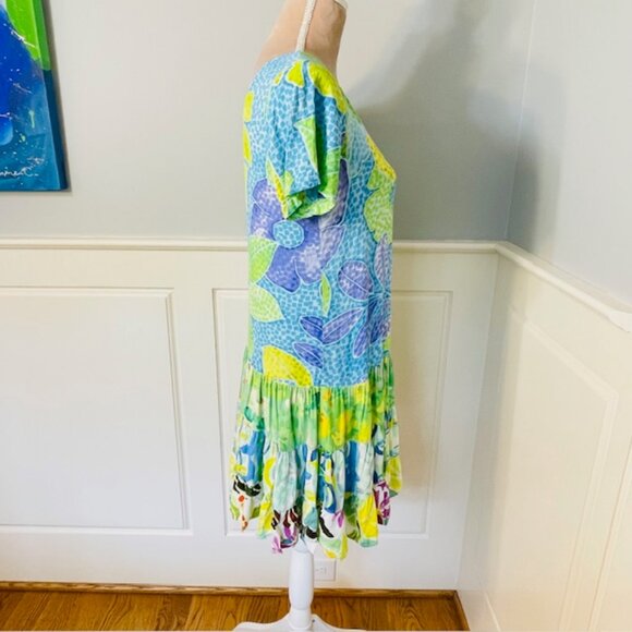 Jams World Hattie Dress Ruffle Tiered Babydoll Pacific Breeze Multicolor XS - Picture 5 of 9